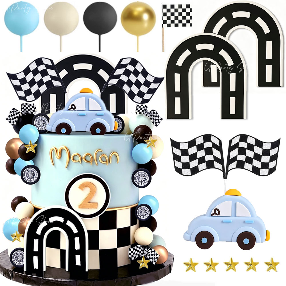 Lighting Mcqueen Birthday Decor - 1 Set Vintage Car Track Cake