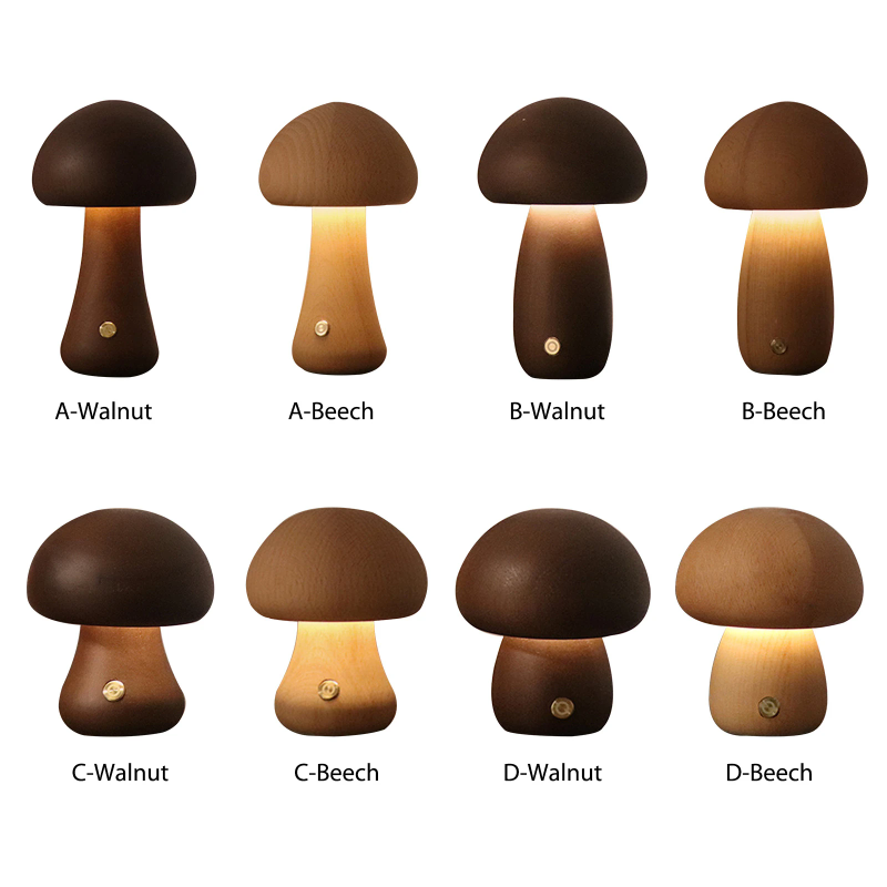 Mushroom Table Lamp - Cute Mushroom LED Night Light Wooden