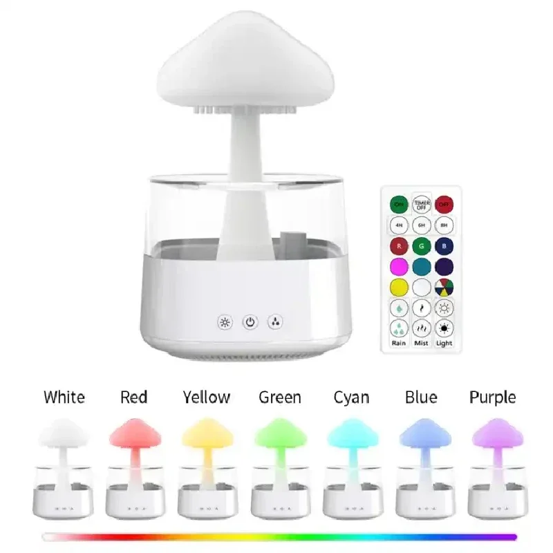 Mushroom Table Lamp - Cloud And Raindrop Humidifier Colorful Mushroom