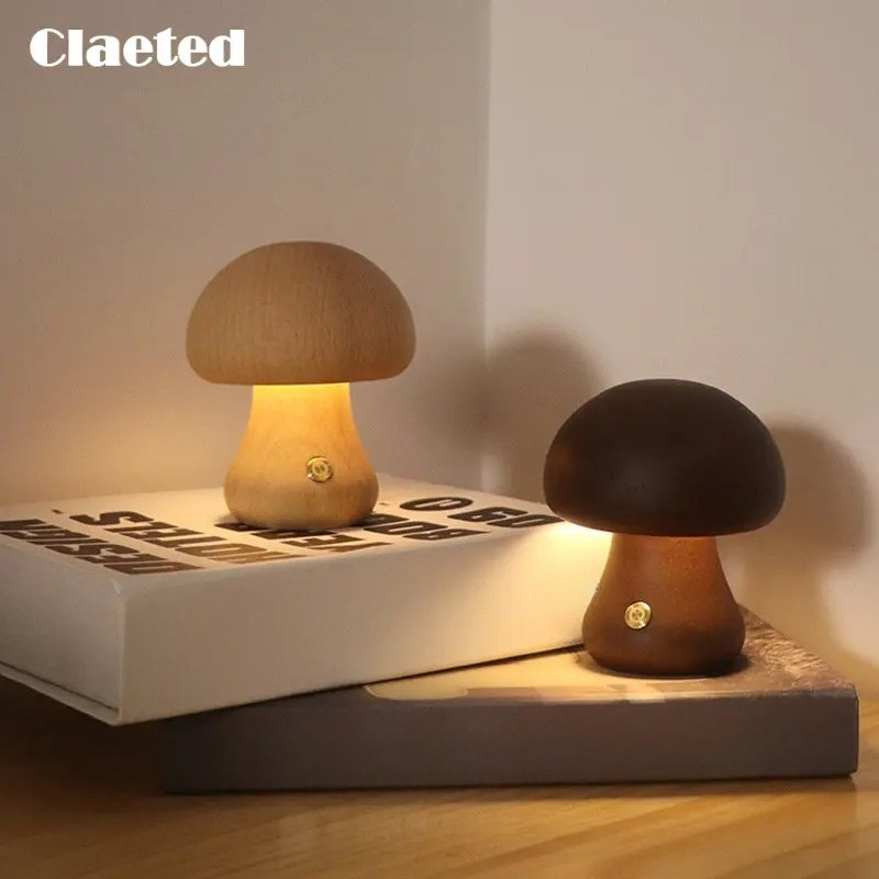 Mushroom Table Lamp - Claeted Wooden Mushroom Bedside Table Lamp