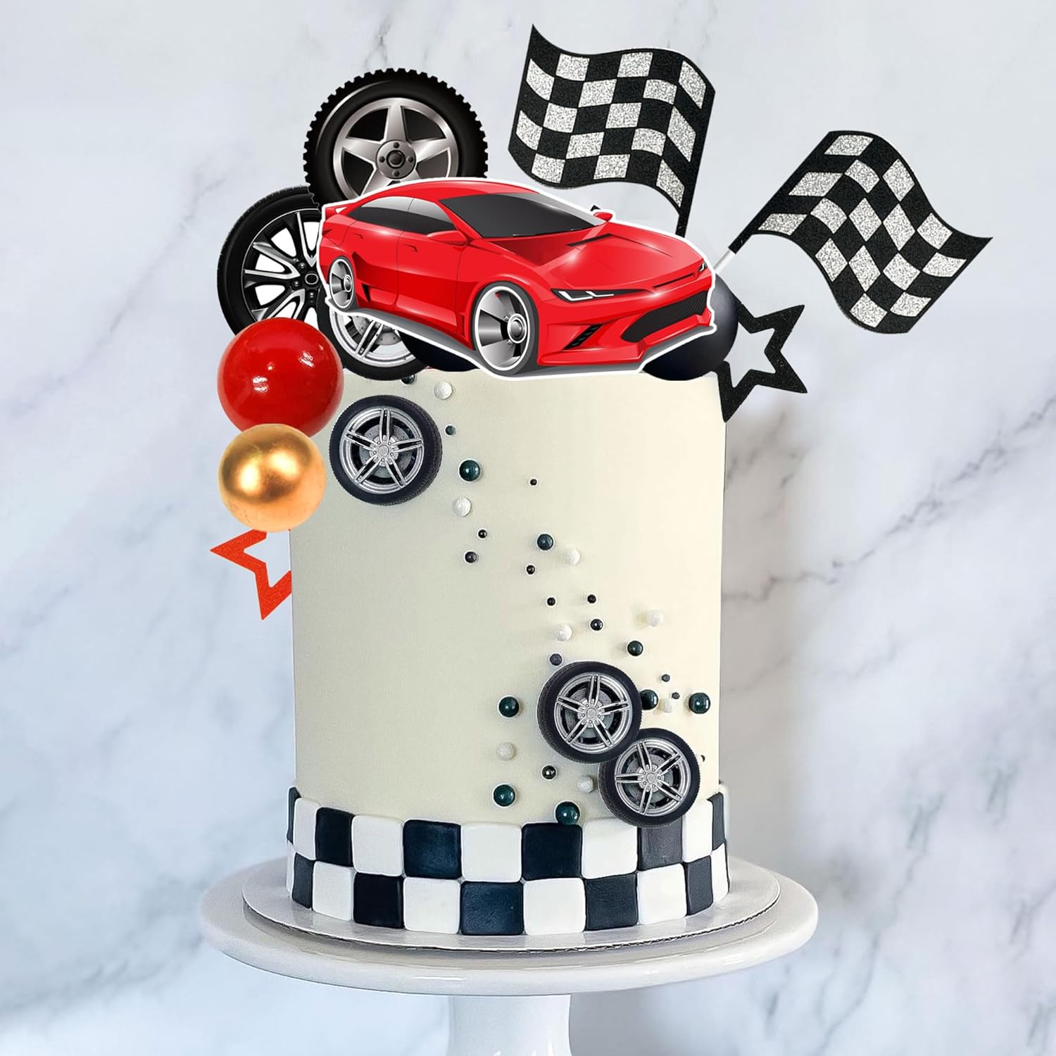 27 PCS Racing Wheel Cake Toppe - Lighting Mcqueen Birthday Decor review and price